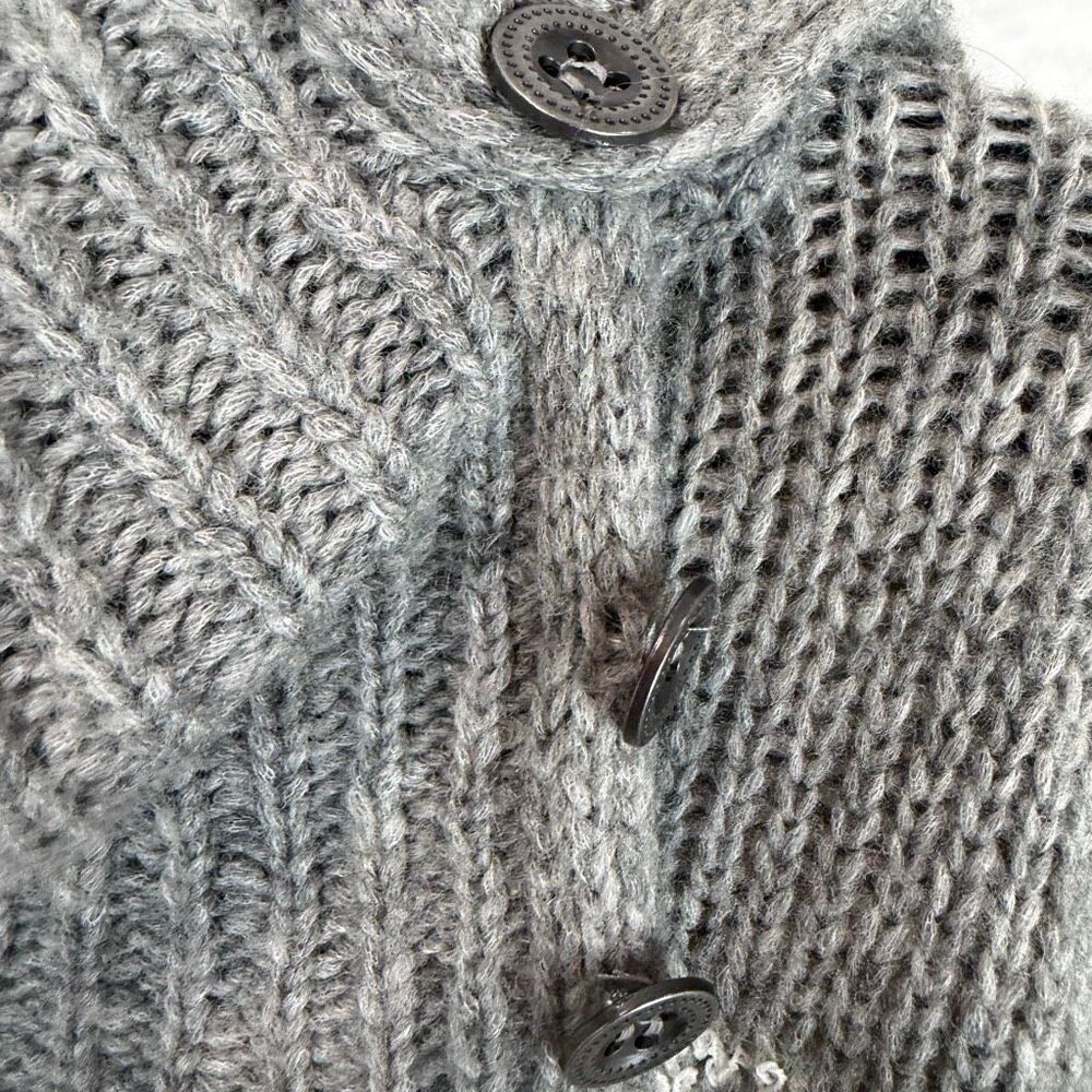 Free People Wool Blend Boho Sweater Medium Gray Fair Isle Cowl Neck Chunky Knit‎ - Picture 4 of 8